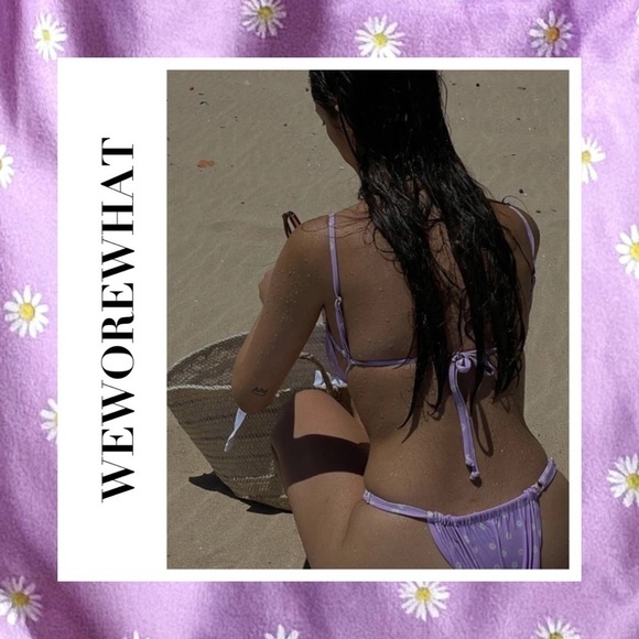 WeWoreWhat Ruched Daisies Bikini Lilac Floral Medium NWT - Picture 2 of 9